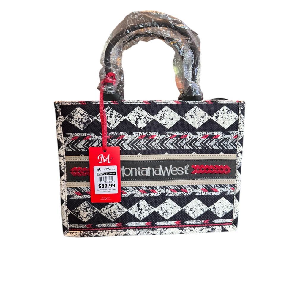 Montana West Tote Bag Small Black Red Southwestern Aztec Canvas Western Boho